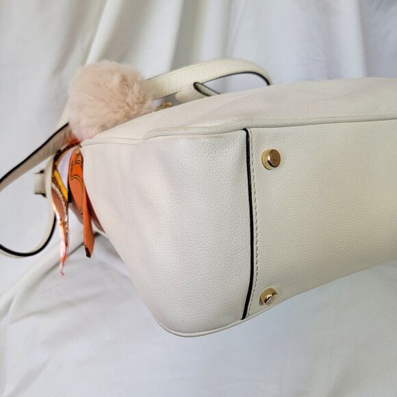 Kate Spade NY Cream Ivory Leather Shoulder Handbag, + Scarf/ Pompom, Non Smoking - Picture 10 of 14